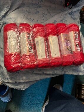 Aunt Lydia's Bright Red Crochet Yarn - 6 Skeins